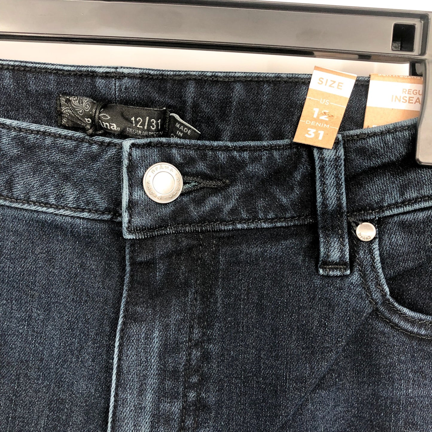 PRANA Women's Sienna Jeans Size 12 Deep Blue Mid Rise Skinny Stretch NWT