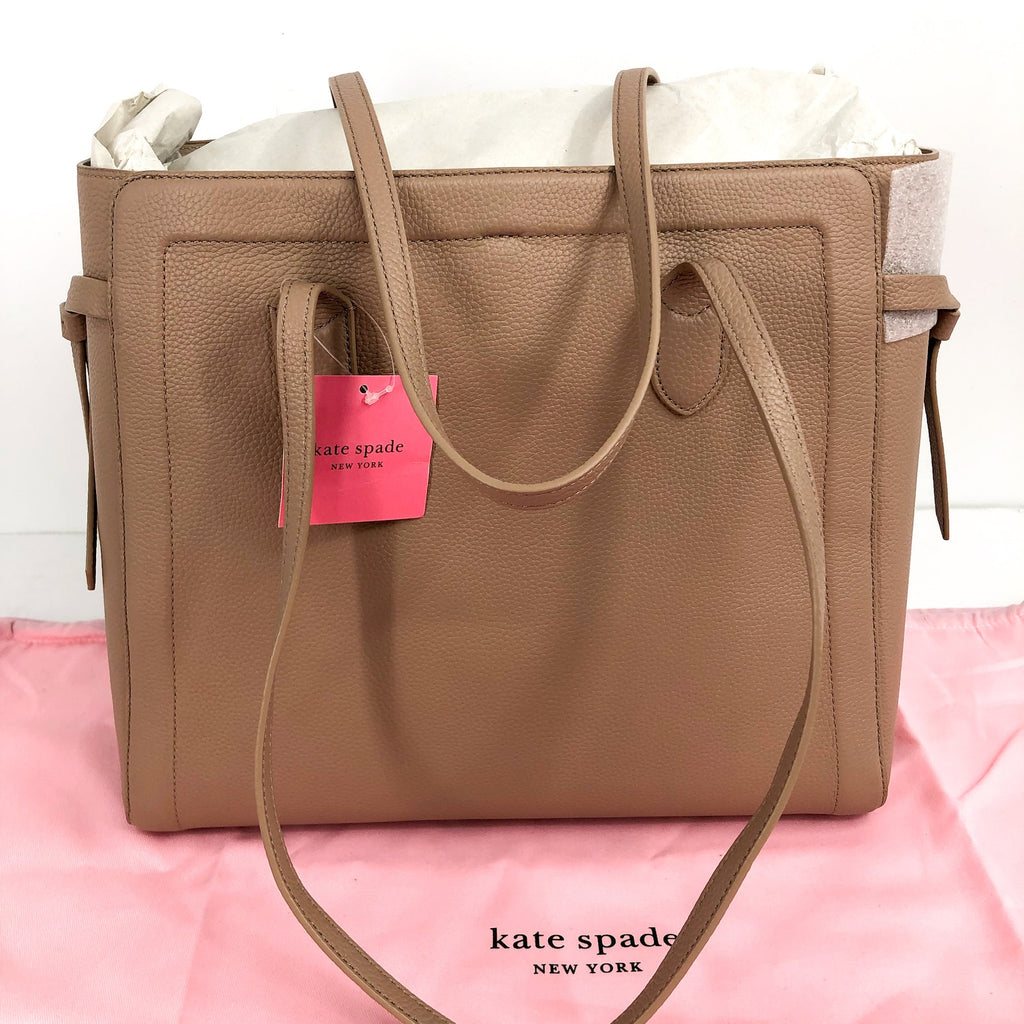 KATE SPADE Knott Large Tote Bag Tan Raw Pecan Shoulder Straps Leather NWT