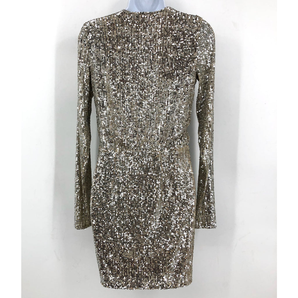 SHOW ME YOUR MUMU Party Hop Dress XS Silver Platinum Sequins Long Sleeve NWT