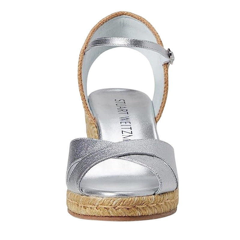 Stuart Weitzman Mirela II Espadrille Wedge Sandals Size 10 B Silver Leather NIB