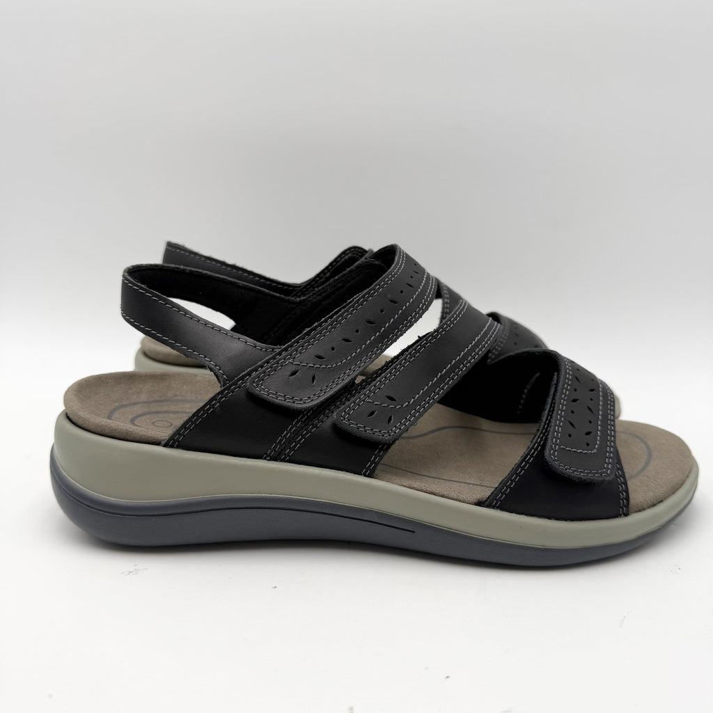 OrthoFeet Womens Naxos Sandals Size 8 Wide Black Leather Comfort NIB