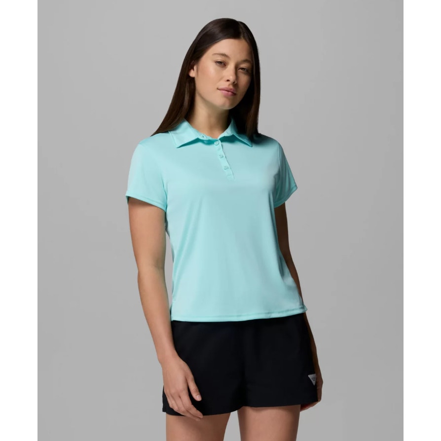 COLUMBIA Women's PFG Tidal Tee Polo Shirt XXL Blue Gulf Stream Short Sleeve NWT