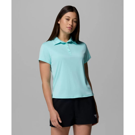 COLUMBIA Women's PFG Tidal Tee Polo Shirt XXL Blue Gulf Stream Short Sleeve NWT