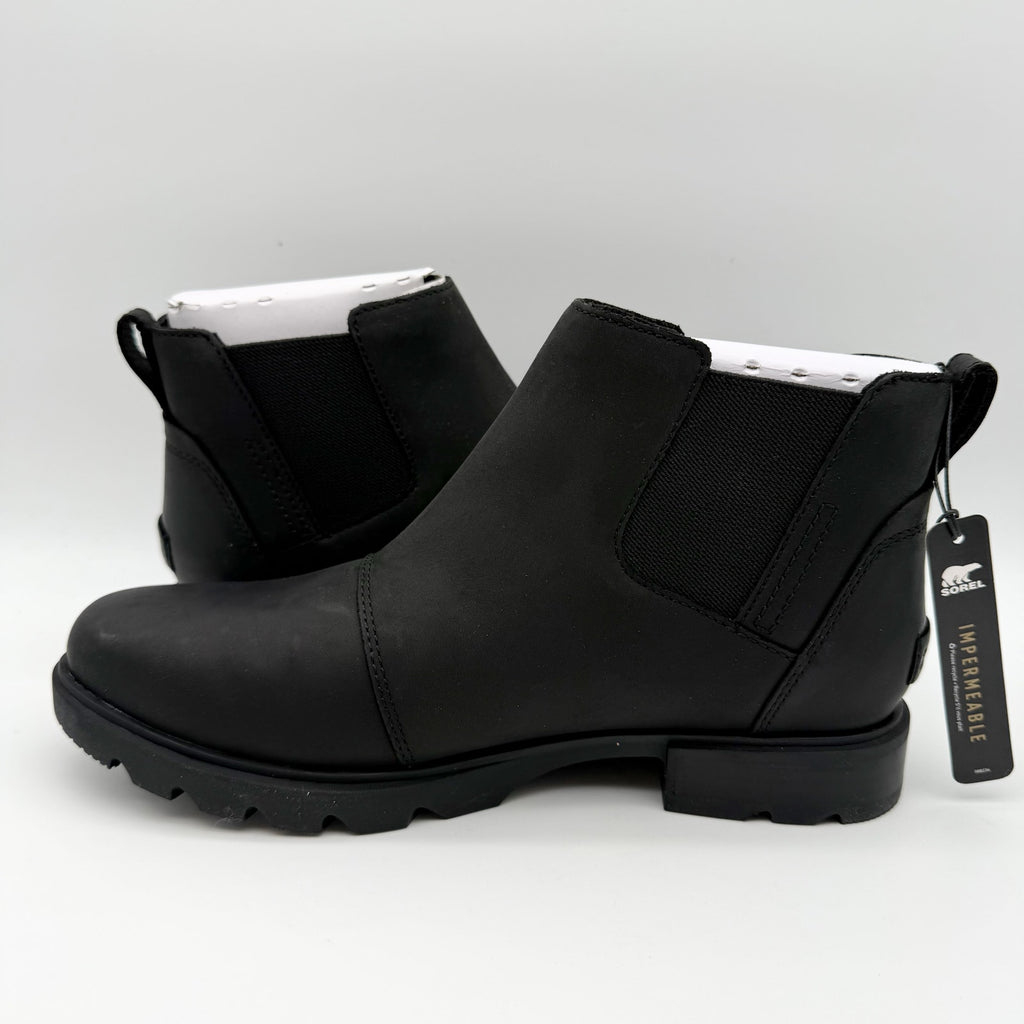 Sorel Womens Emelie lll Zip Bootie US 8.5 EU 39.5 Black Leather Waterproof NIB