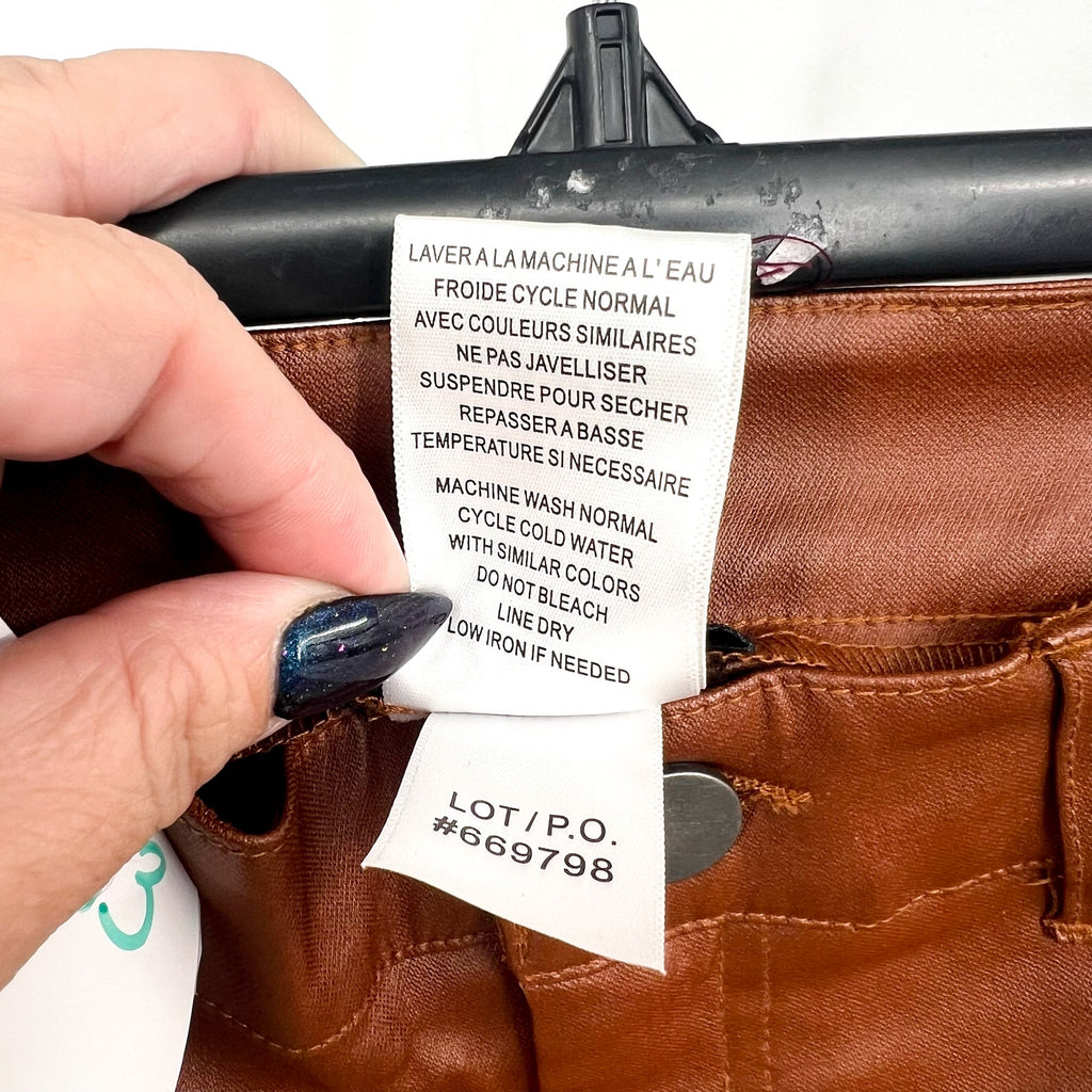TRIBAL Womens Vegan Leather Pants Size 6 PETITE Brown Walnut Straight Leg NWT