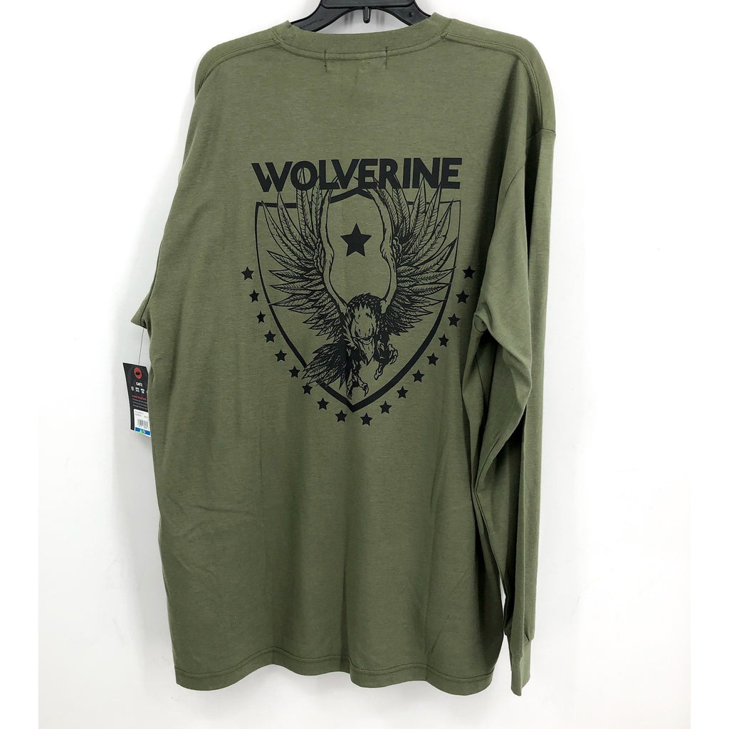 WOLVERINE Mens FireZerO Long Sleeve Tshirt XXL Green Flame Resistant Eagle NWT