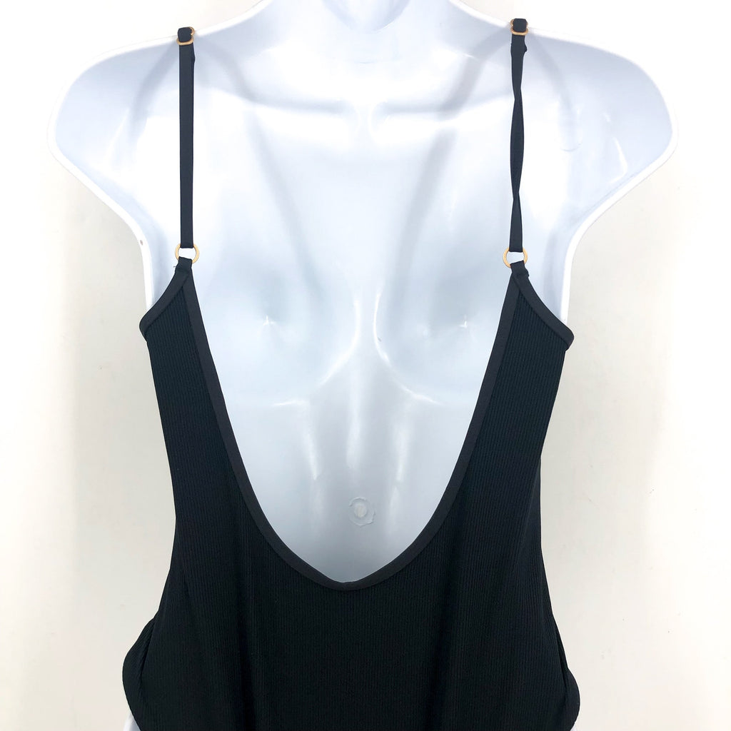 L*SPACE Women's Holly One Piece Swimsuit Large Black Ribbed Scoop Back NWT