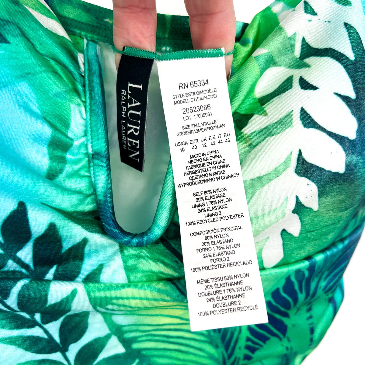 LAUREN RALPH LAUREN Women's One-Piece Swimsuit Size 10 Green Cartago Palms NWT