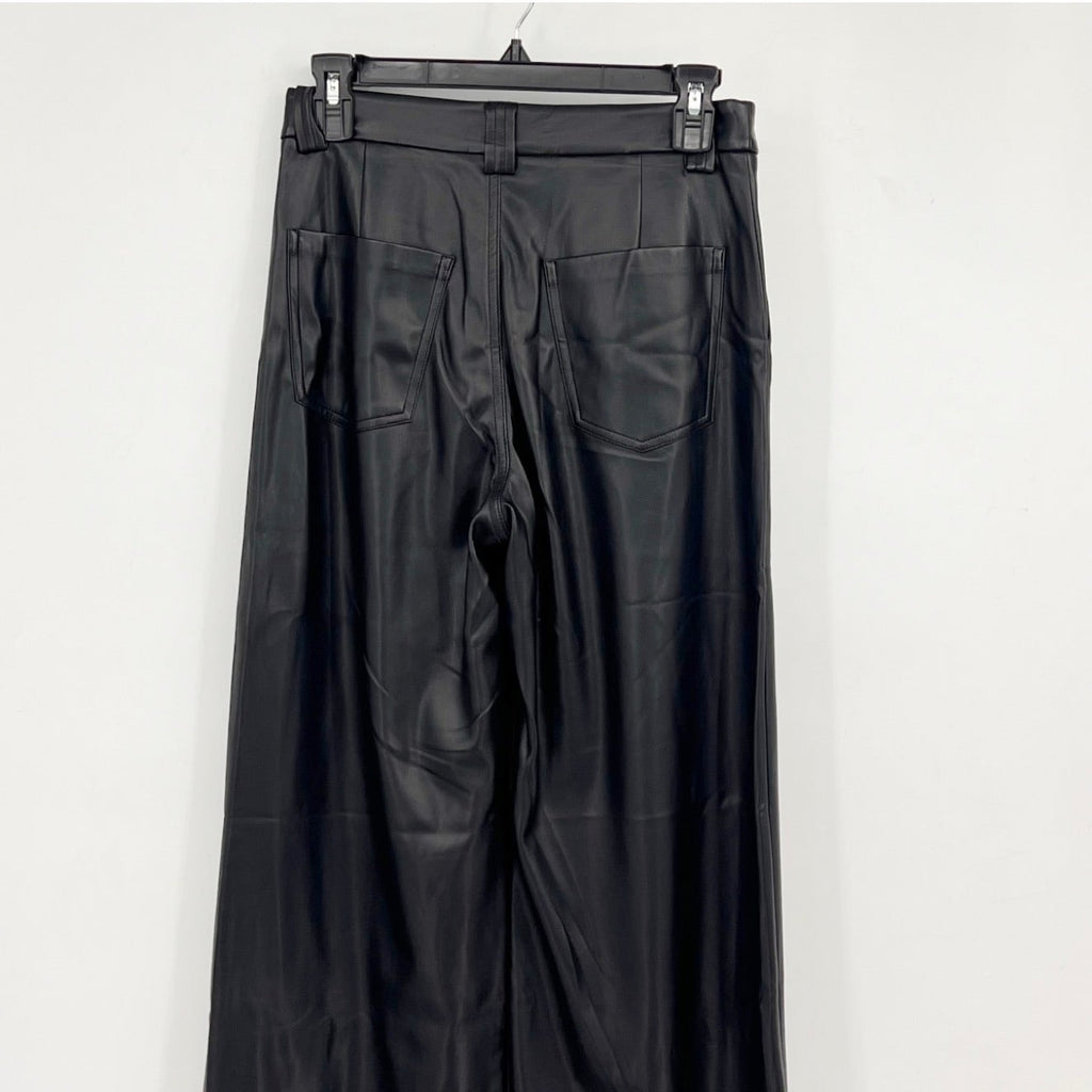 JOE'S JEANS Women's Mia Wide Leg Leather Pants Size 25 US 0 Black High Rise NWT