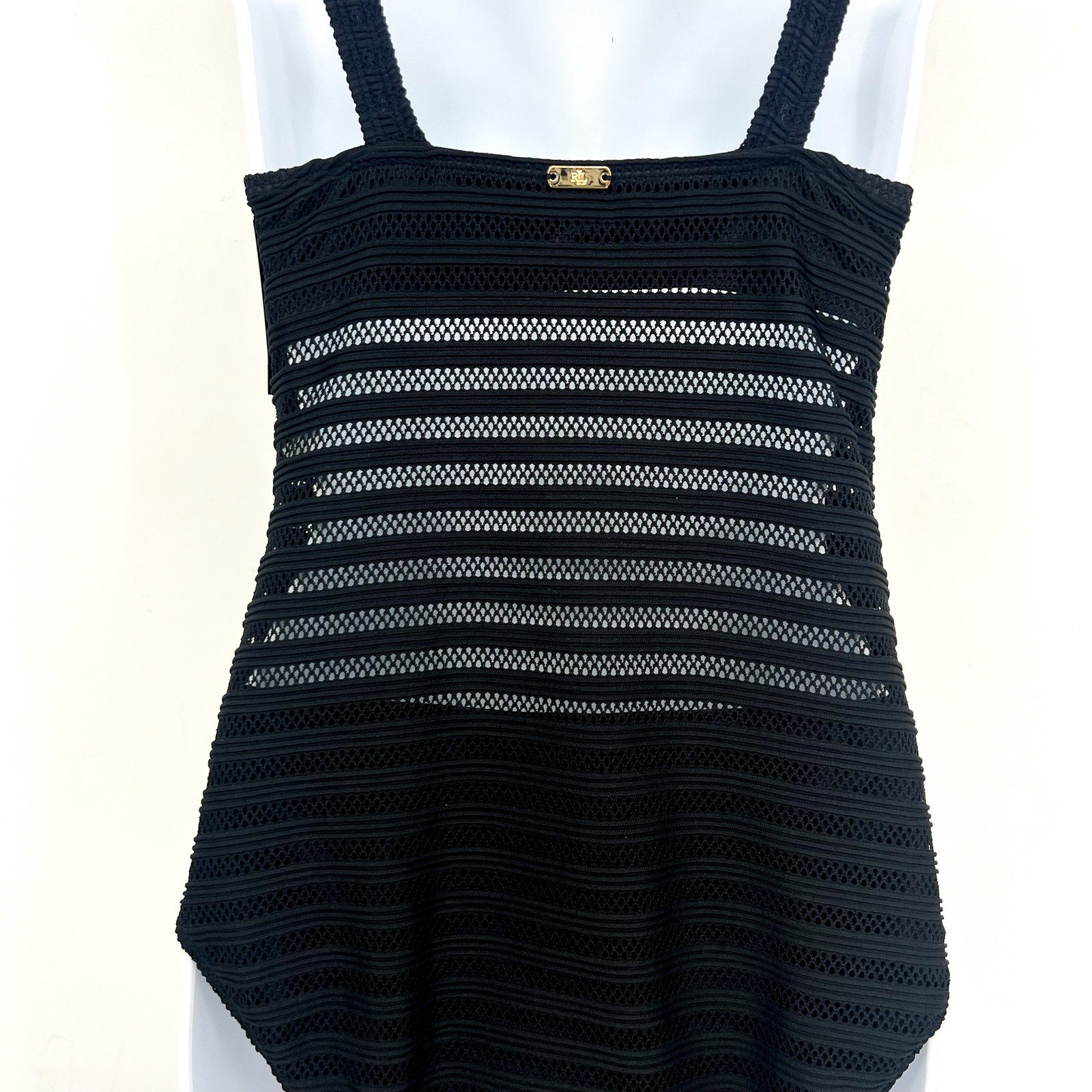 LAUREN RALPH LAUREN Ottoman One-Piece Swimsuit Size 8 Black Mesh Stripe NWT