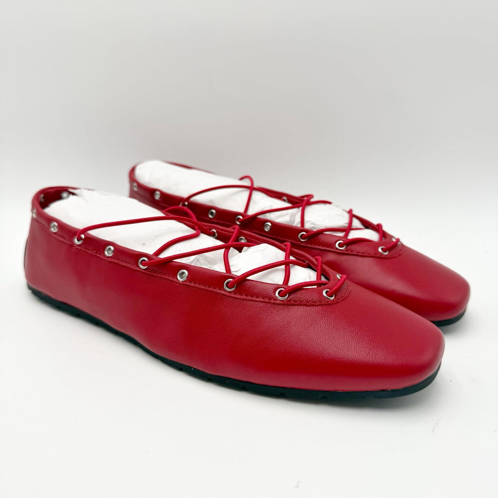 Steve Madden Womens Pointe Flats Size 8 M Red Leather Lace-Up NIB