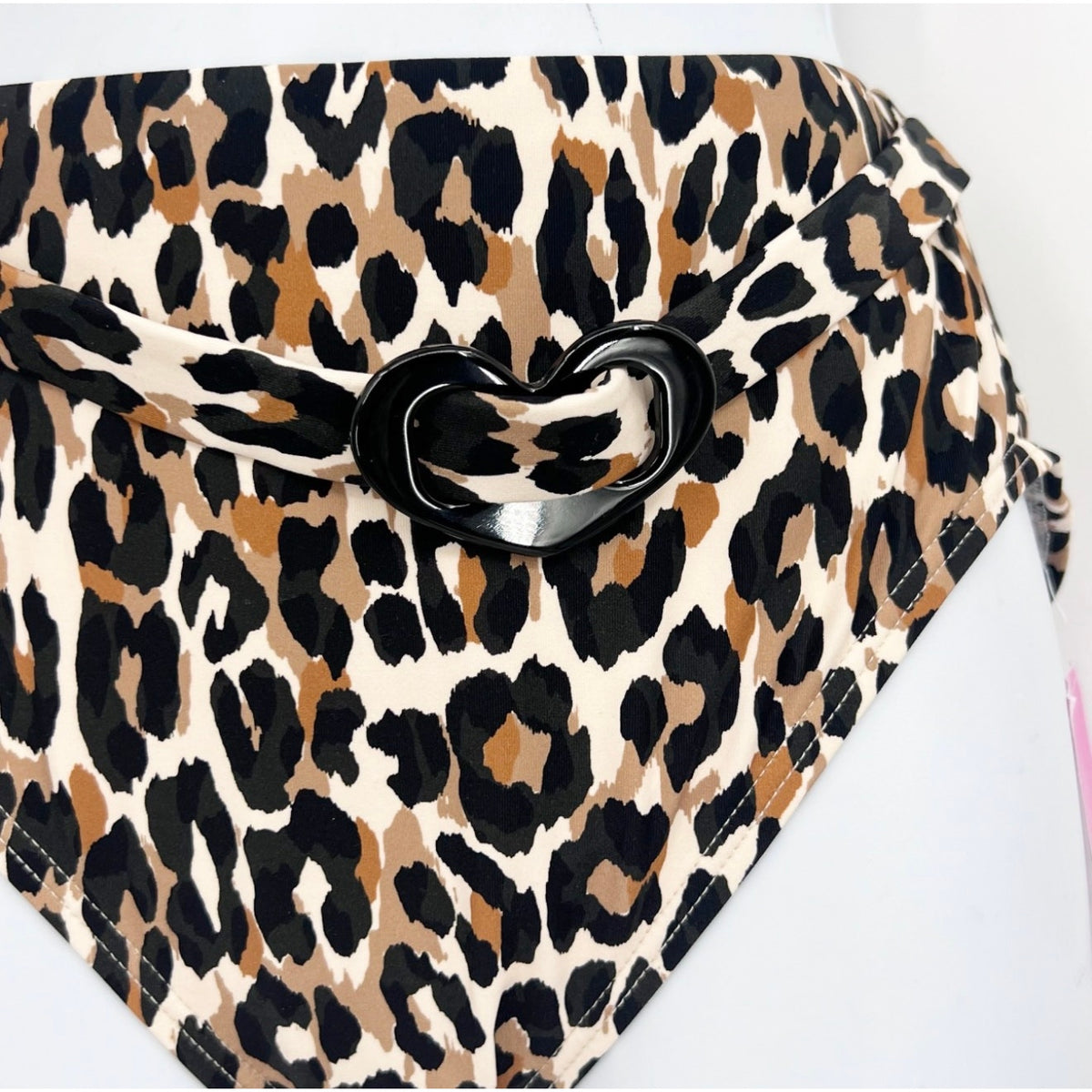 KATE SPADE Women's Heart Belted Bikini Bottom Small Tan Leopard Print NWT