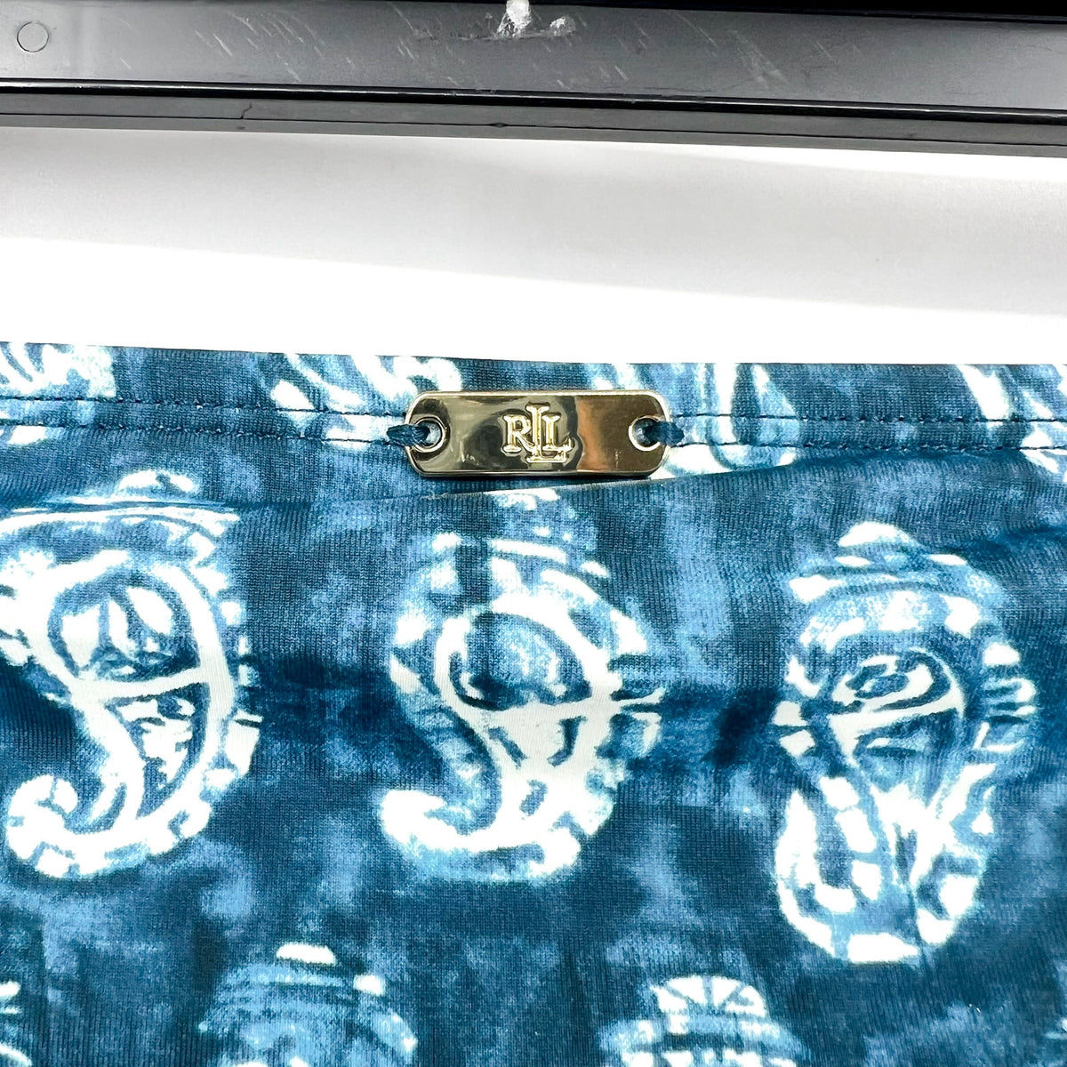 LAUREN RALPH LAUREN Hipster Bikini Bottom Size 14 Blue Print Side-Tie NWT