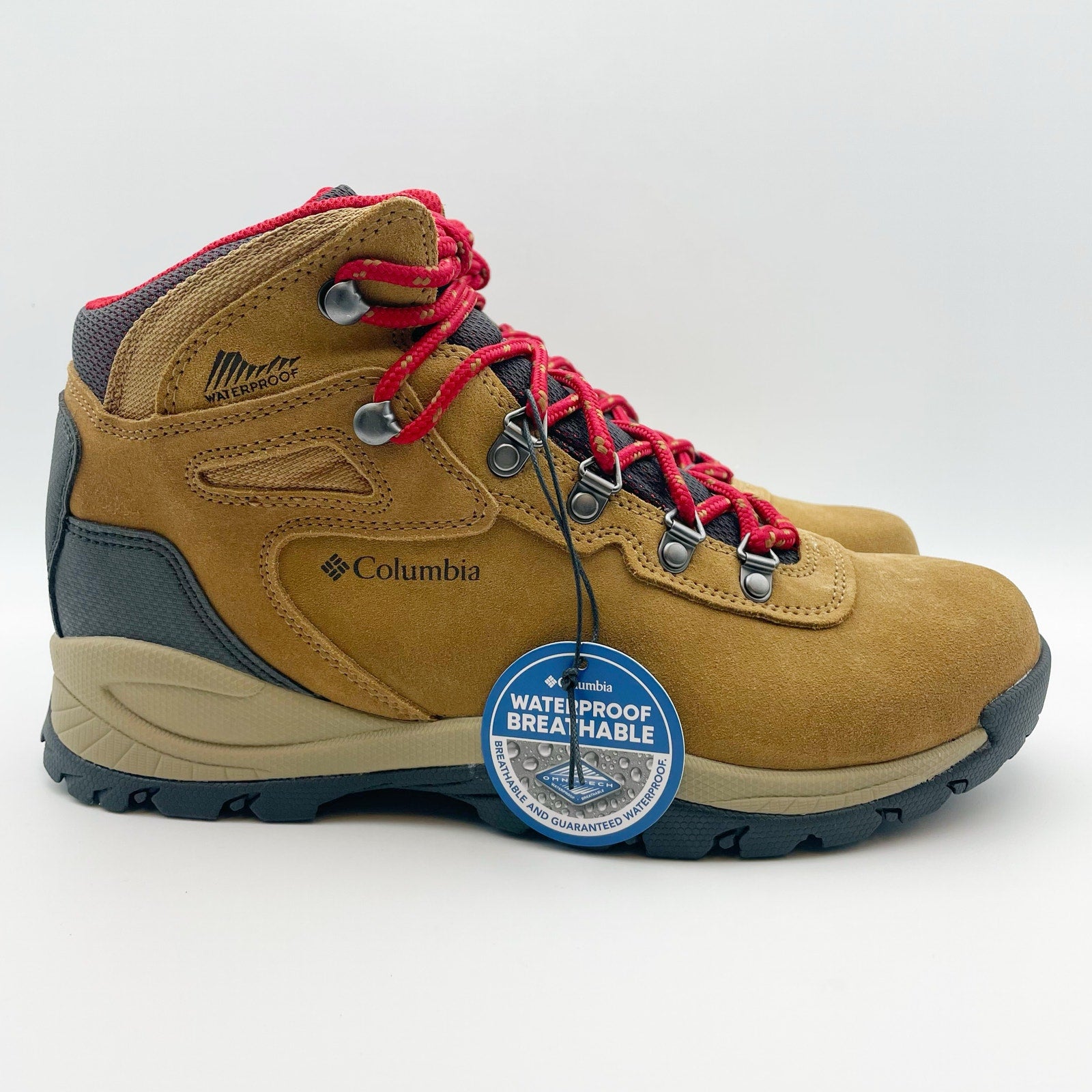 Columbia Womens Newton Ridge Plus Amped Hiking Boots 9.5 WIDE Tan Red WP NIB