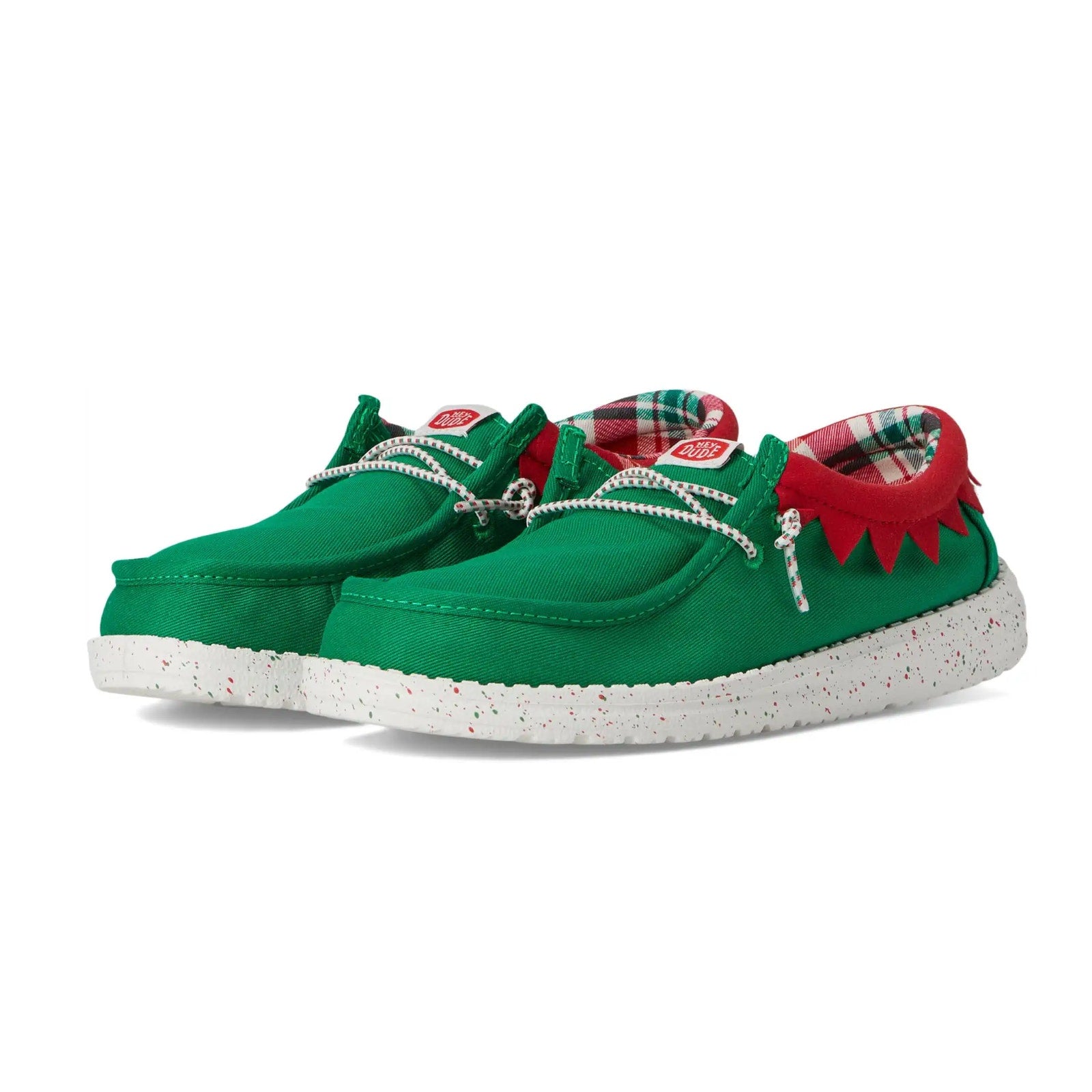 Hey Dude Kids Wally Holiday Elf Slip-On Casual Shoes 5 YOUTH Green Red NWOB