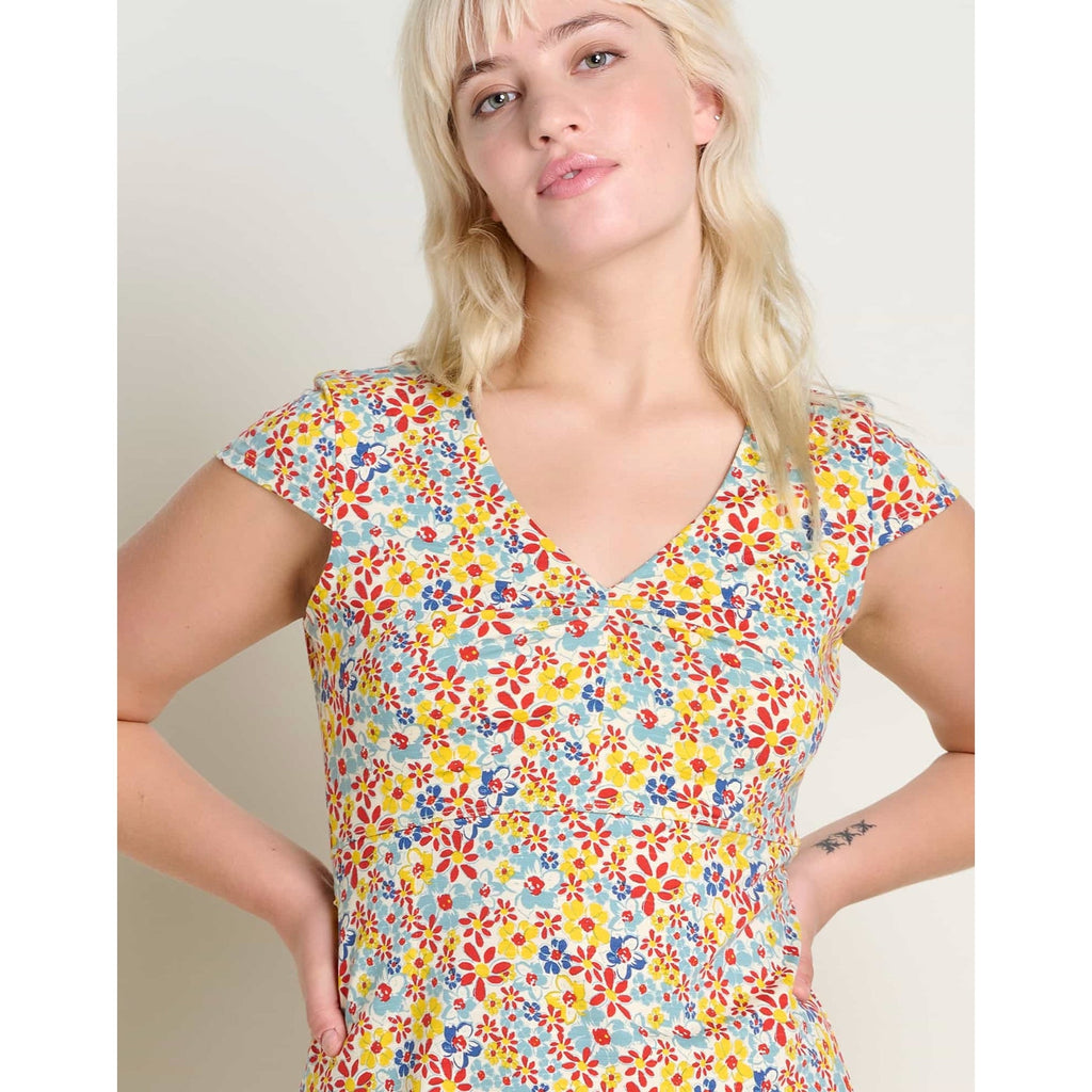 TOAD & CO Womens Rosemarie Dress XS Yellow Red Barley Floral Short Sleeve NWT