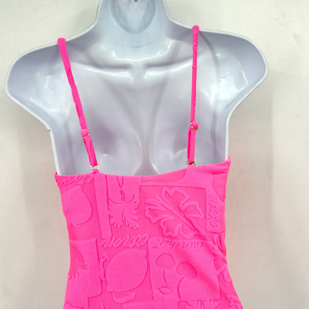 BEACH RIOT Women's Athena One-Piece Swimsuit Small Bright Pink Print Terry NWT