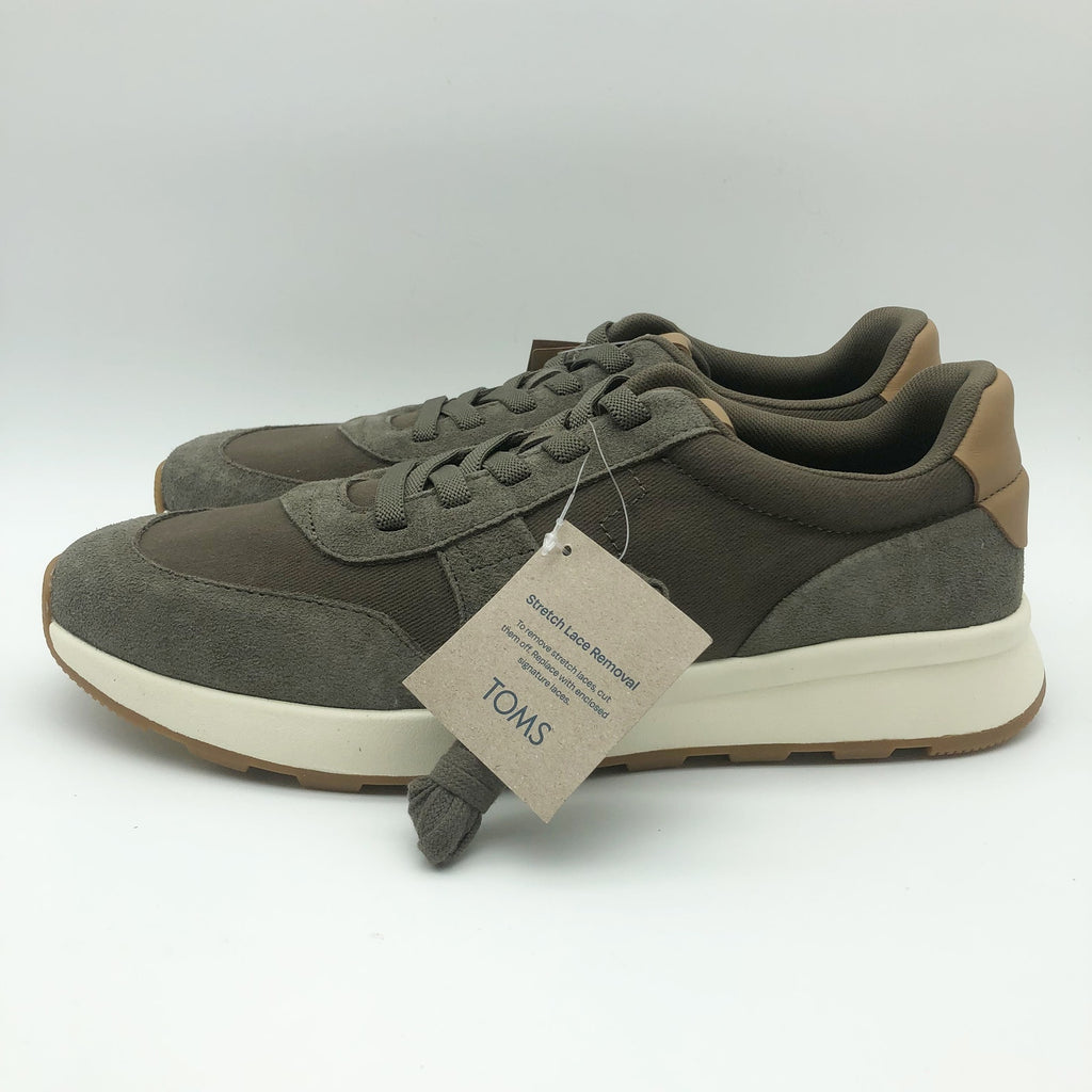 Toms Mens TRVL LITE Retro Runner Casual Sneakers Size 14 Olive Green Suede NIB