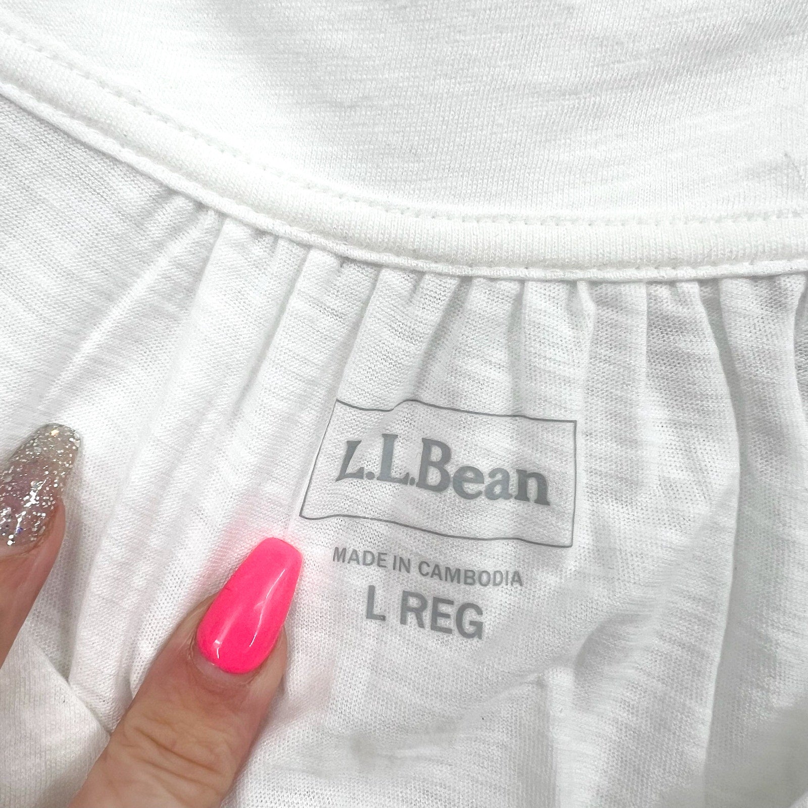 L.L BEAN Women's Organic Cotton V-Neck Cap-Sleeve Tee Large Reg White NWT