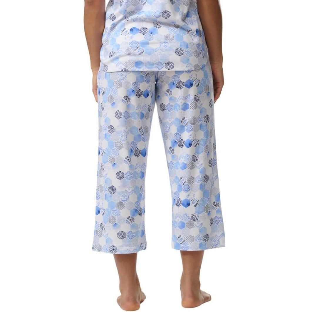 KAREN NEUBURGER Women's Crop Pajama Pants Large White Blue Mosaic NWT