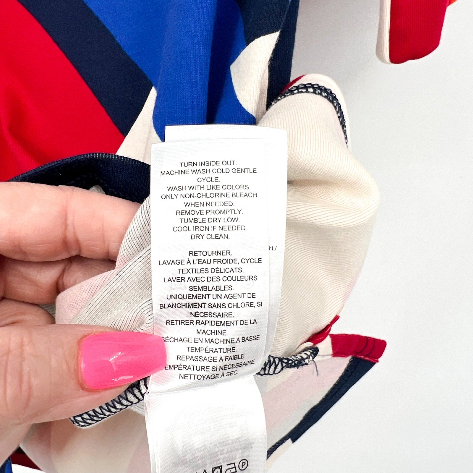 LAUREN RALPH LAUREN Judy Top Large Blue Red Geometric Mid-Sleeve NWT