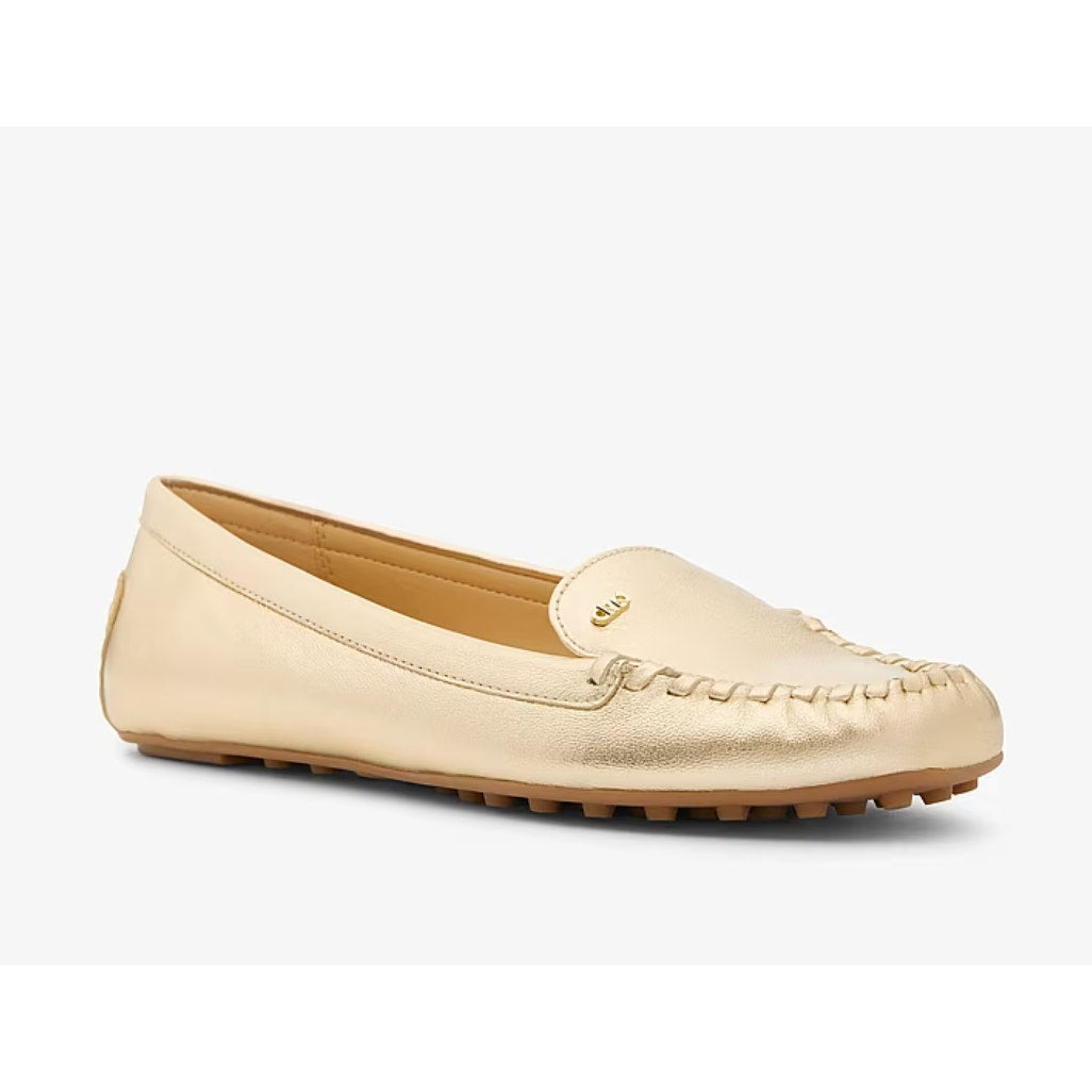 MICHAEL KORS Womens Eve Loafers Size 10 Metallic Gold Leather Slip-On NWOB