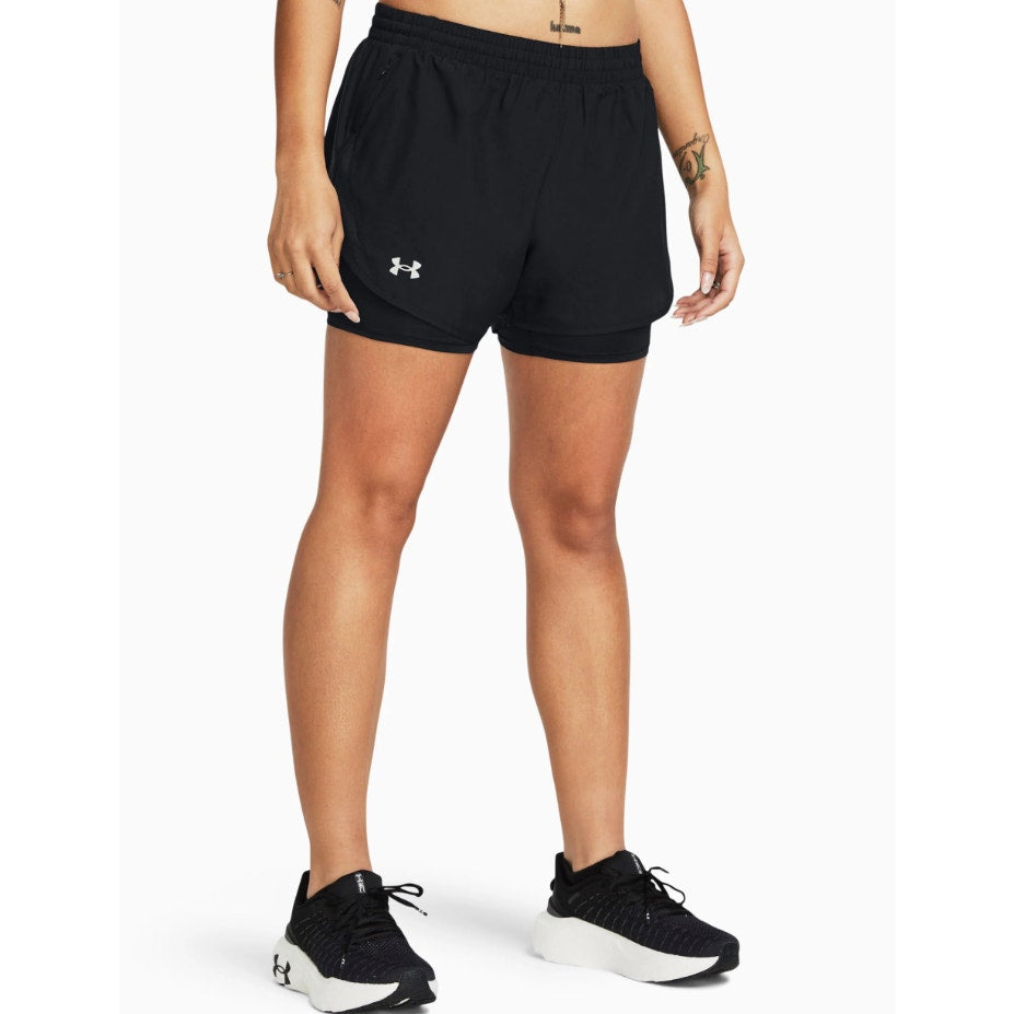 UNDER ARMOUR Women's Fly By 2 in 1 Athletic Shorts Large Black Stretch NWT
