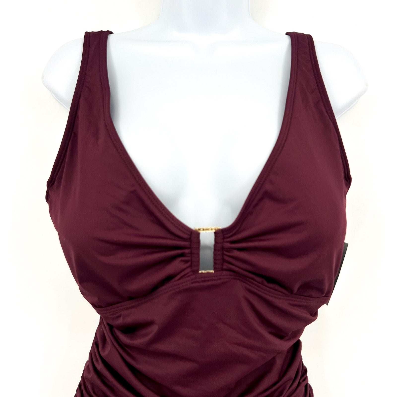 LAUREN RALPH LAUREN Beach Club One-Piece Swimsuit Size 16 Claret Red Ring NWT