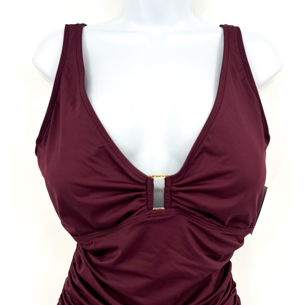 LAUREN RALPH LAUREN Beach Club One-Piece Swimsuit Size 16 Claret Red Ring NWT