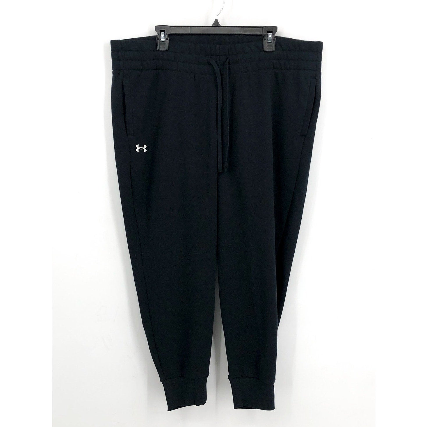 UNDER ARMOUR Womens Training Rival Fleece Joggers 1X Black Drawstring Pants NWT