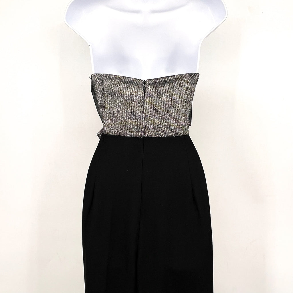 SAM EDELMAN Womens Cady Strapless Jumpsuit Size 4 Black Silver Metallic Bow NWT