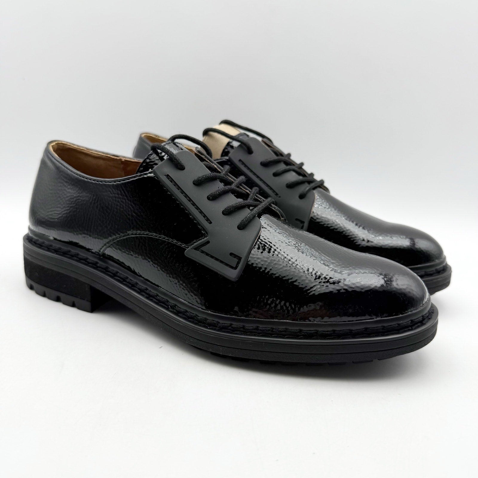 Franco Sarto Womens Sendra Lug Sole Derby Shoes US 7.5 M EU 37.5 Black NIB