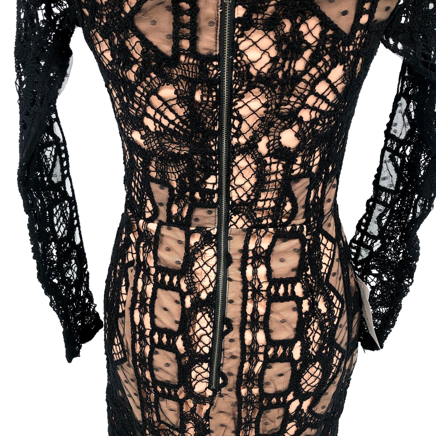 BARDOT Women's Zendaya Mini Lace Dress US 8 Large Black Nude Off Shoulder NWT