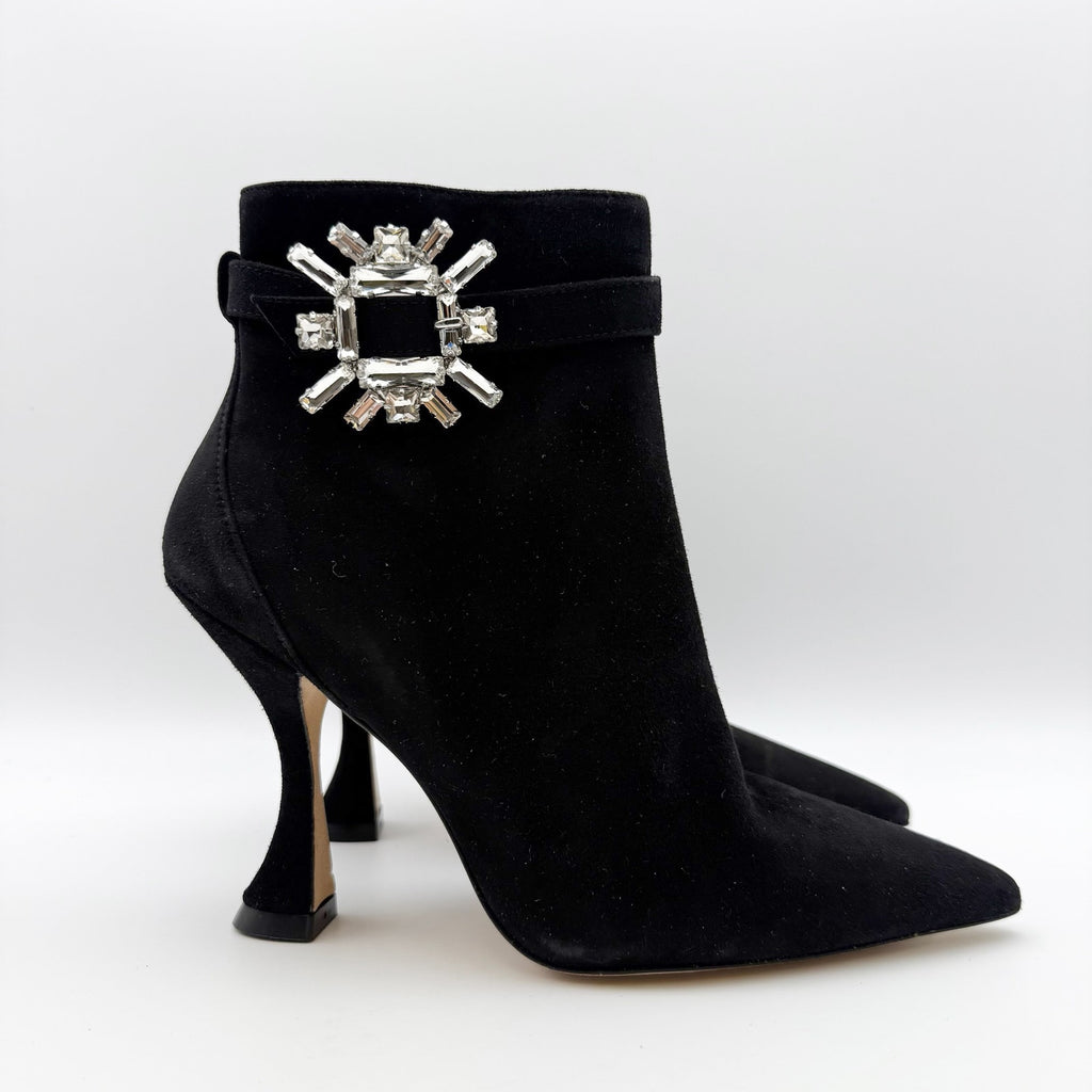 Stuart Weitzman Womens Crystal Nova Xcurve 100 Zip Bootie US 5 Black Suede NWOB