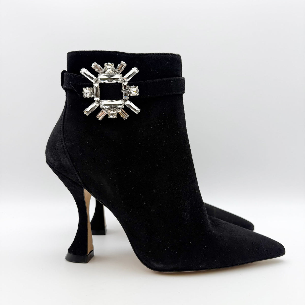 Stuart Weitzman Womens Crystal Nova Xcurve 100 Bootie Size 5 Black Suede NWOB