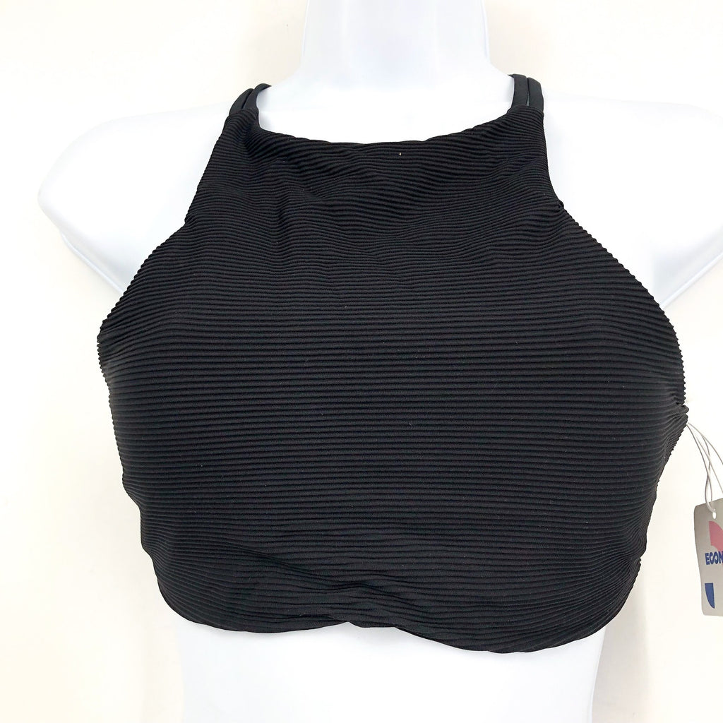 PRANA Women's Onyx Bay Bikini Top Small Black Ottoman High Neck Ribbed NWT