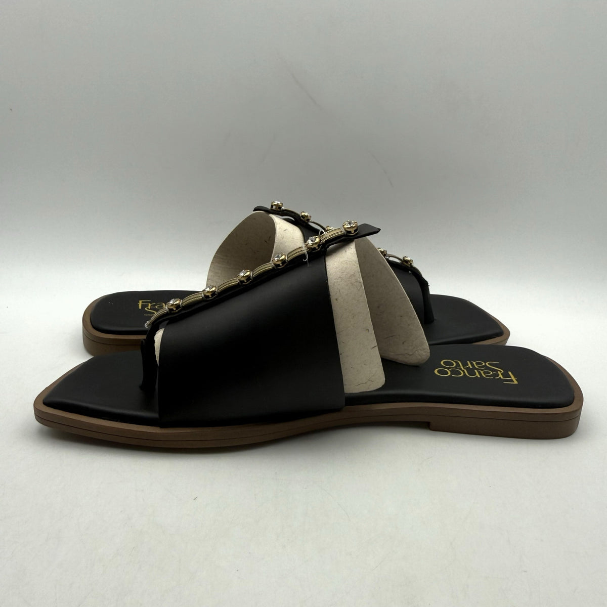 Franco Sarto Womens Megs Sandals SIZE 9 M EU 39 Black Leather Rhinestone NIB