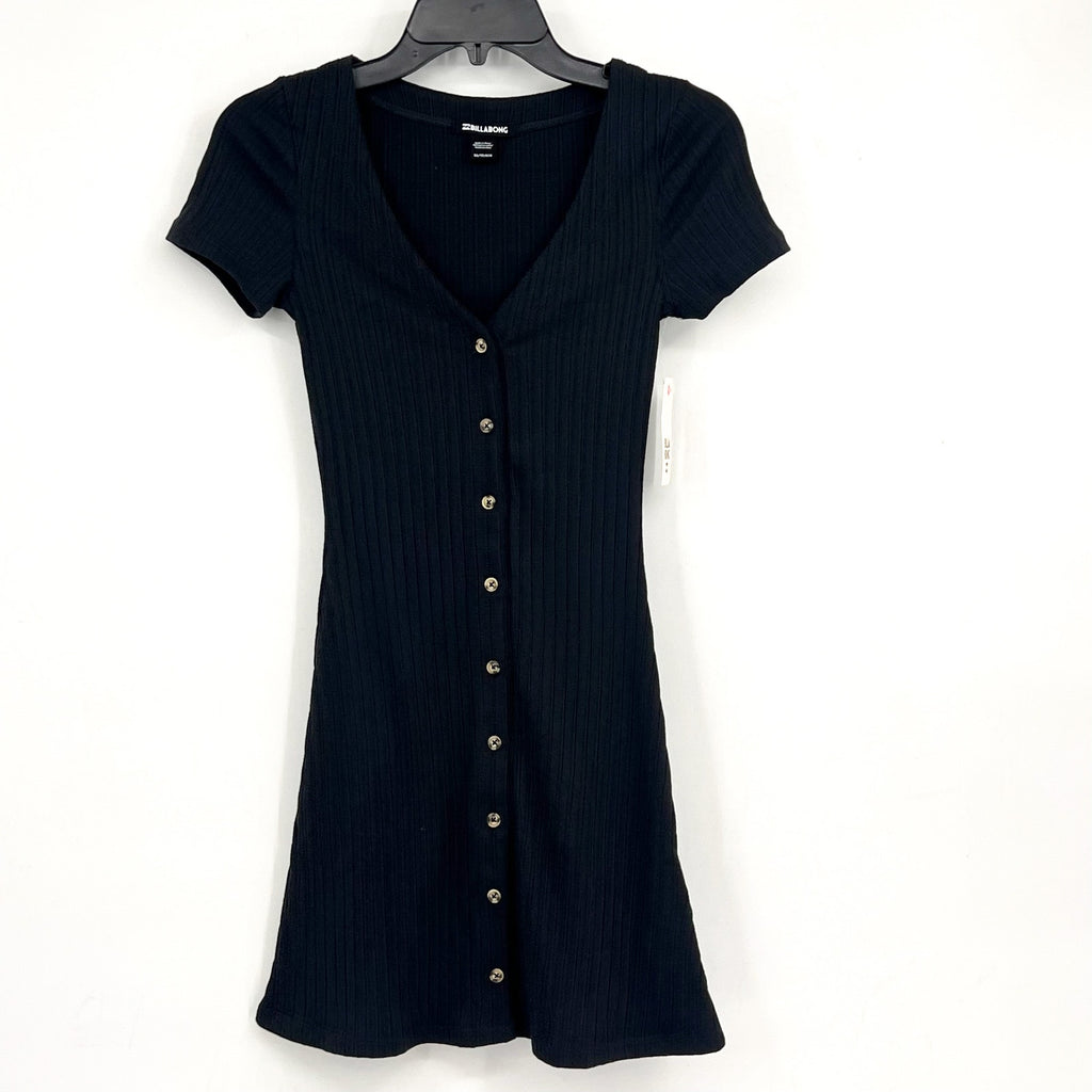 BILLABONG Juniors On With It Mini Button Dress XS Black Short Sleeve NWT