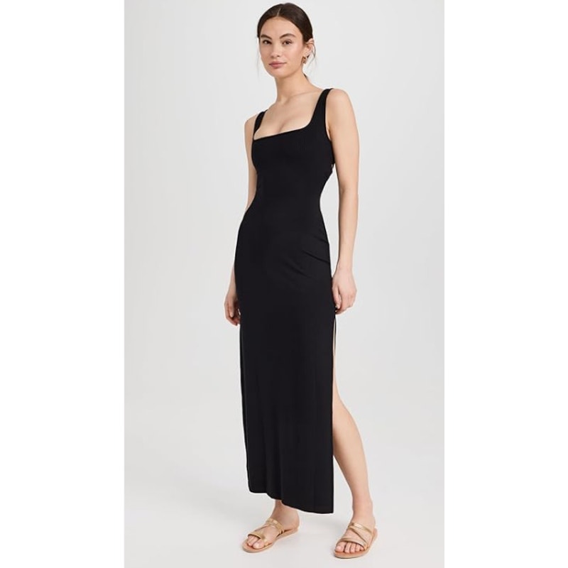L*SPACE Women's Mara Cutout Maxi Dress Medium Black Square Neck NWT