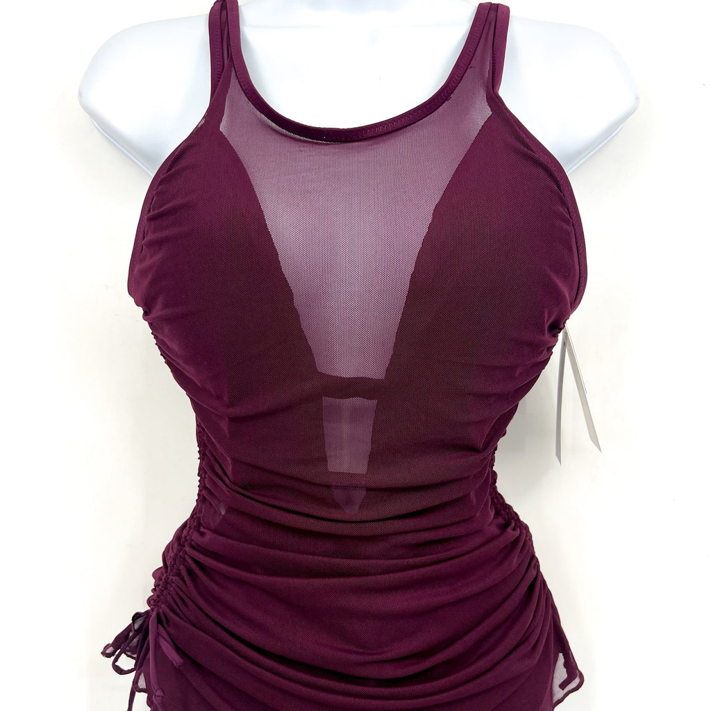 BECCA Muse Macie One Piece Swimsuit Large Purple High Neck Mesh Overlay NWT