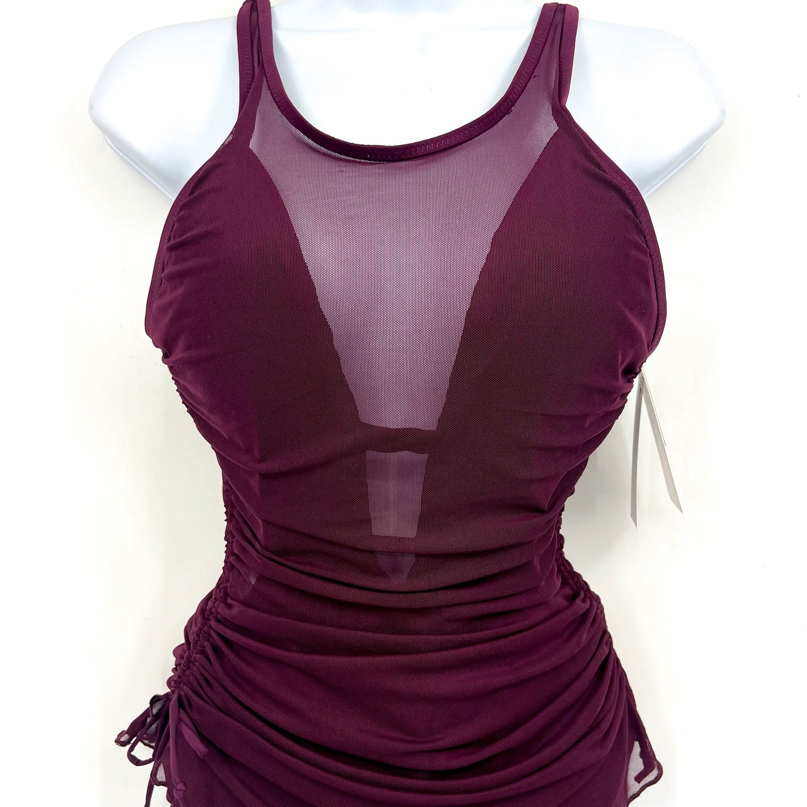 BECCA Muse Macie One Piece Swimsuit Large Purple High Neck Mesh Overlay NWT