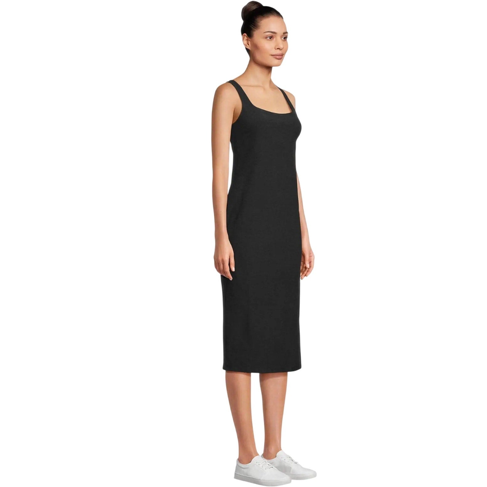 BEYOND YOGA Icon Midi Dress XS Black Darkest Night Spacedye Square Neck NWT