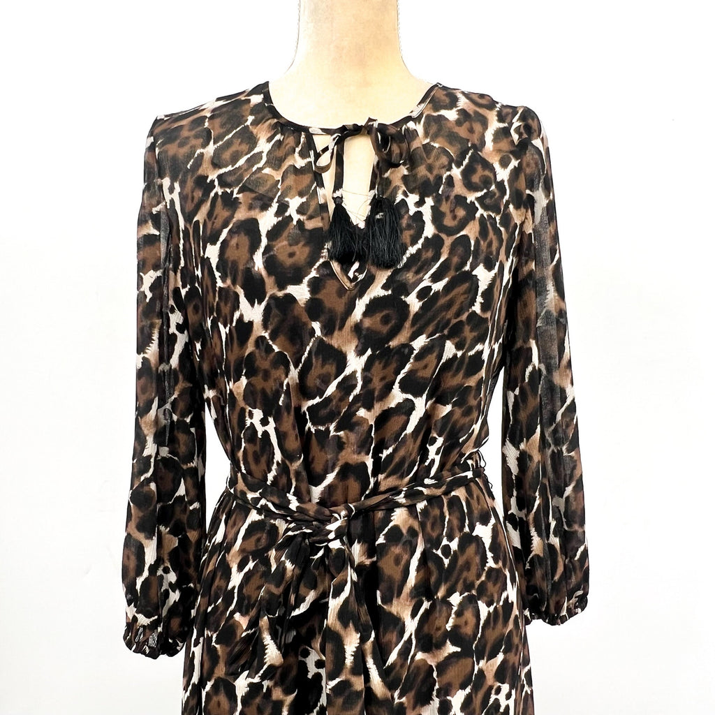 TRINA TURK Women's Shalina Tie-Waist Maxi Dress Large Black Lampoul Leopard NWT