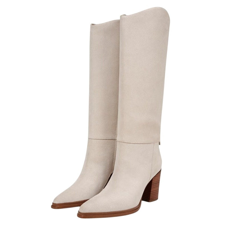 Franco Sarto Womens Jasmine Knee High Boots Size 8.5 Winter White Suede NIB