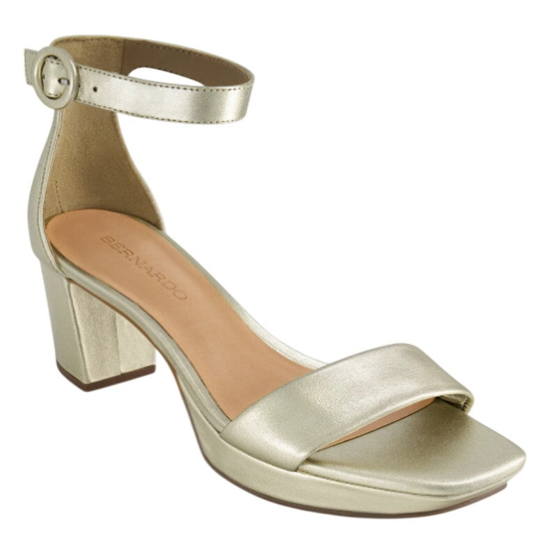 Bernardo Womens Carla Heeled Sandals Size 9.5 Champagne Leather Ankle Strap NWOB