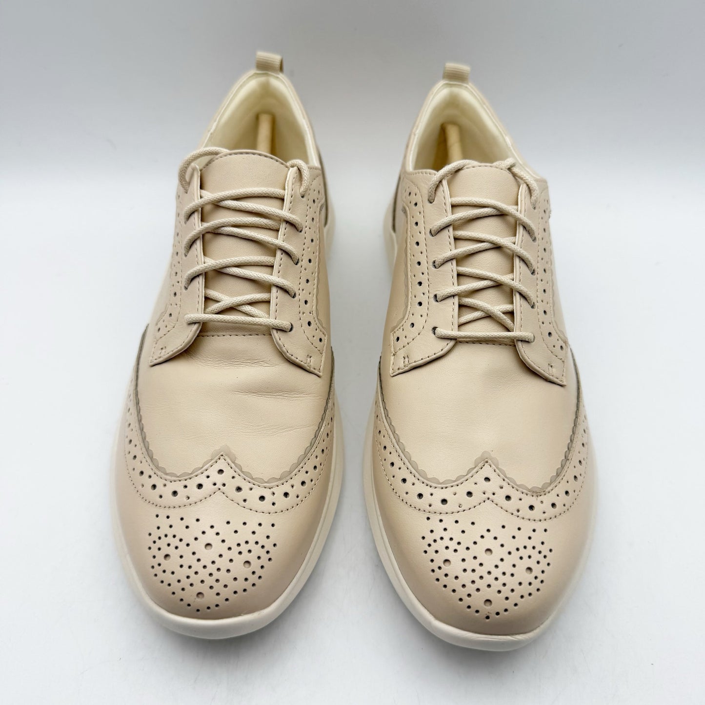 Cole Haan Women Zerogrand Meritt Wing Tip Oxford Shoe US 7.5 M Beige Leather NIB