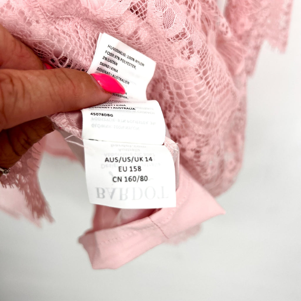 BARDOT JUNIOR Girl Gertrude Lace Dress Size 14 Pink Potpourri Long Sleeve NWT