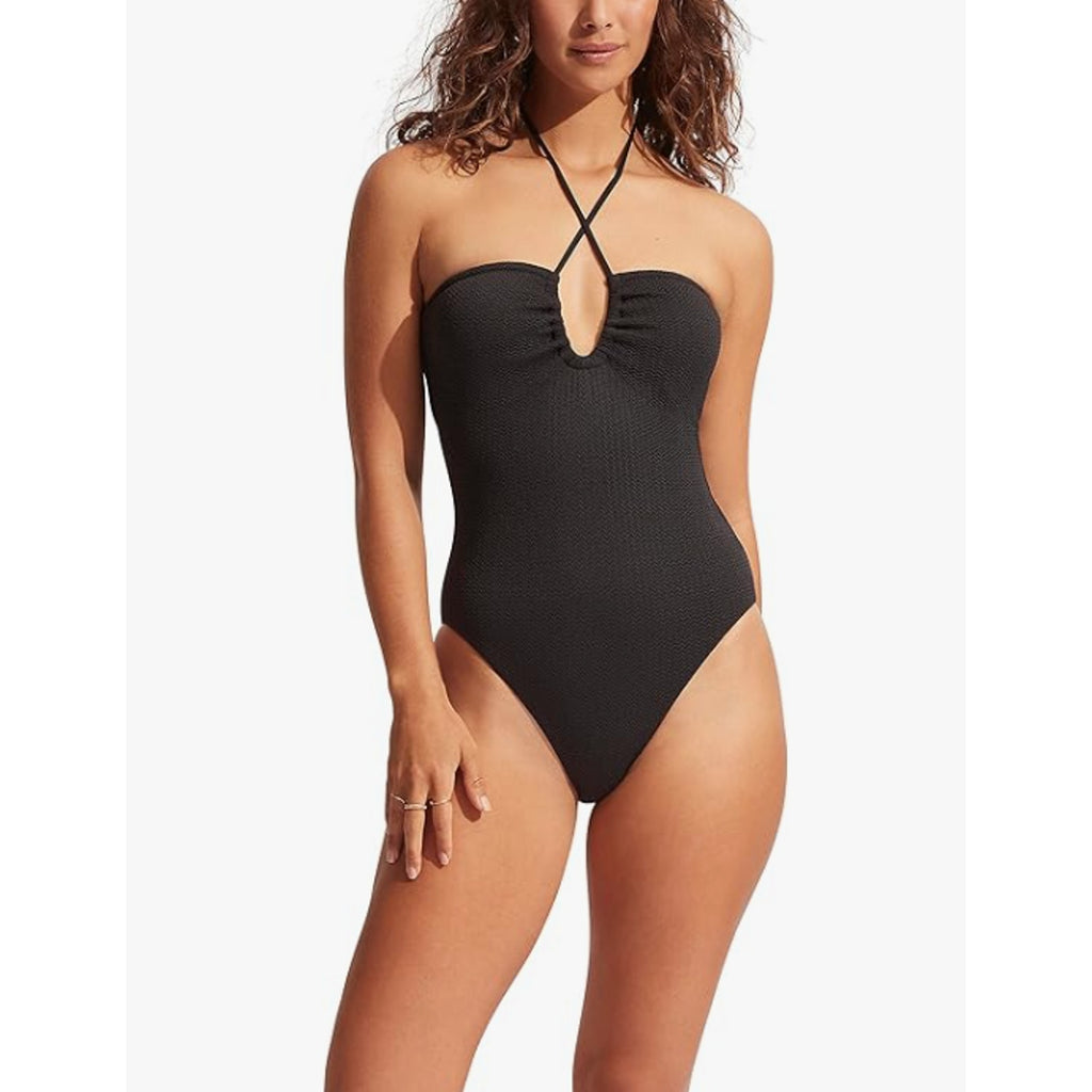 SEAFOLLY Womens Sea Dive Halter Bandeau One Piece Swimsuit US 6 Black NWT