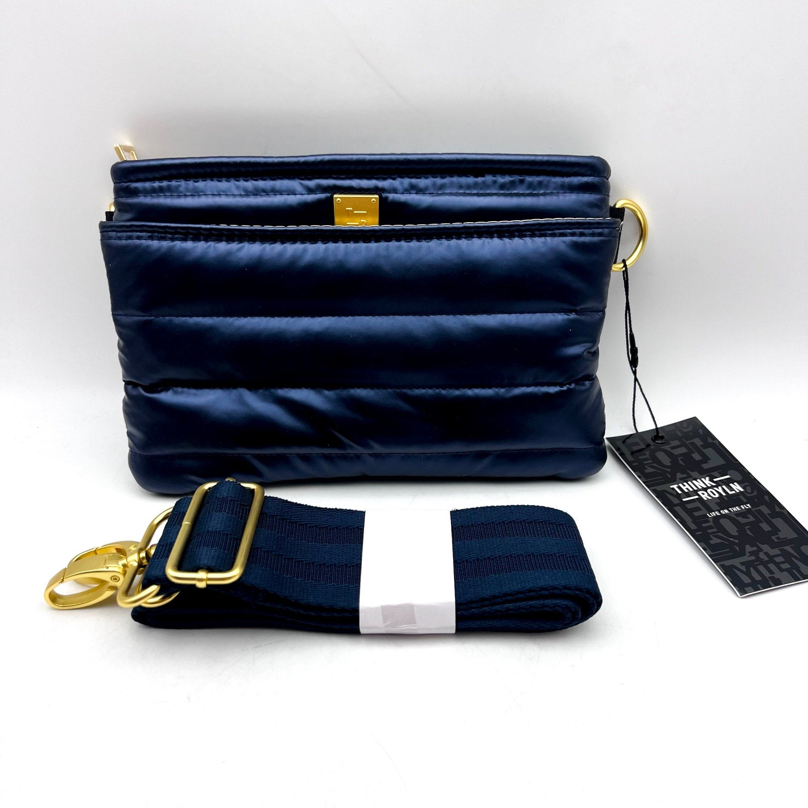 THINK ROYLN Women's Quilted Crossbody Bum Bag Small Blue Pearl Indigo NWT