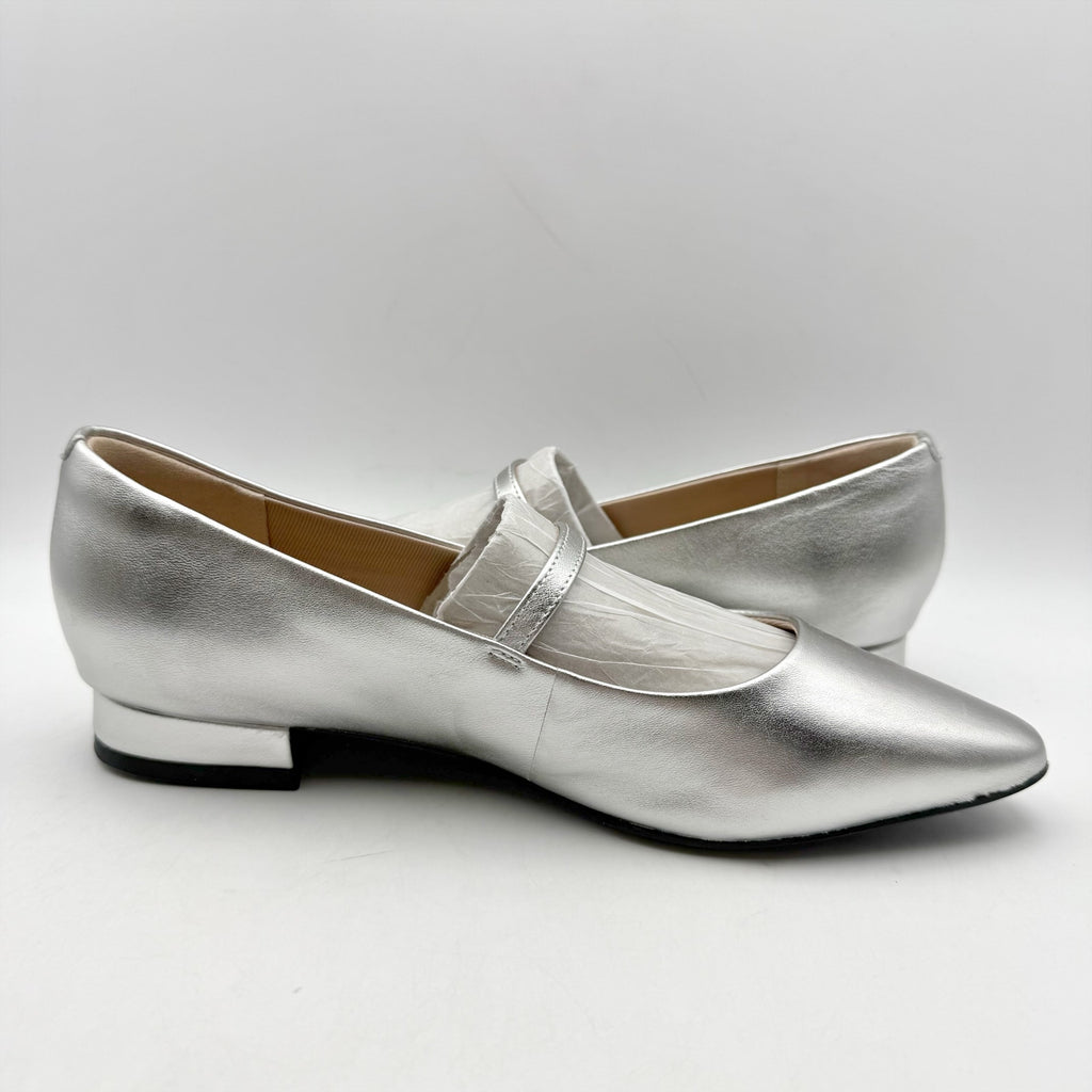 Rockport Womens Taren Flats US 7 WIDE Silver Metallic Leather Mary Janes NWOB